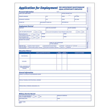 TOPS Employee Application Form 8 3/8 x 11 50/Pad 2/Pack 32851